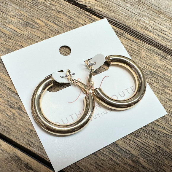 Shiny Tube Hoop Earrings | Gold
