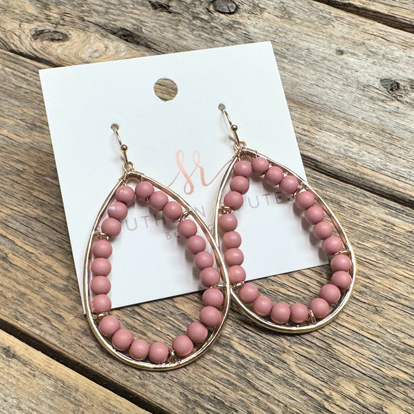 Beaded Teardrop Earrings | Pink