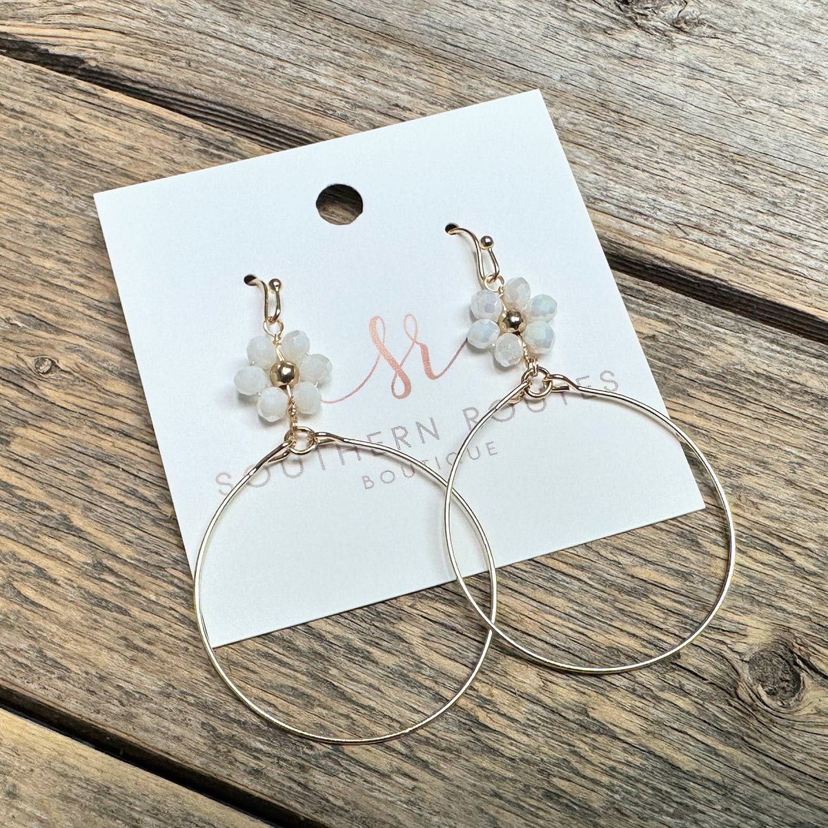 Flower Drop Circle Earrings | White