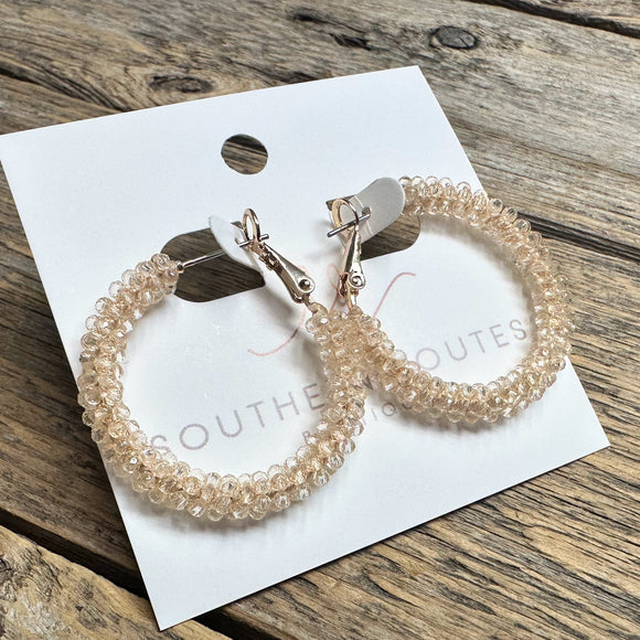 Crystal Beaded Hoop Earrings | Champagne