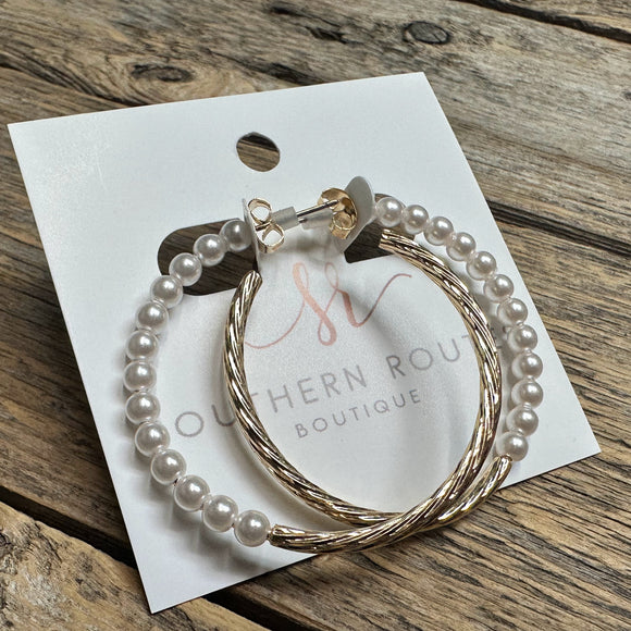 Pearl Twisted Hoop Earrings | Gold