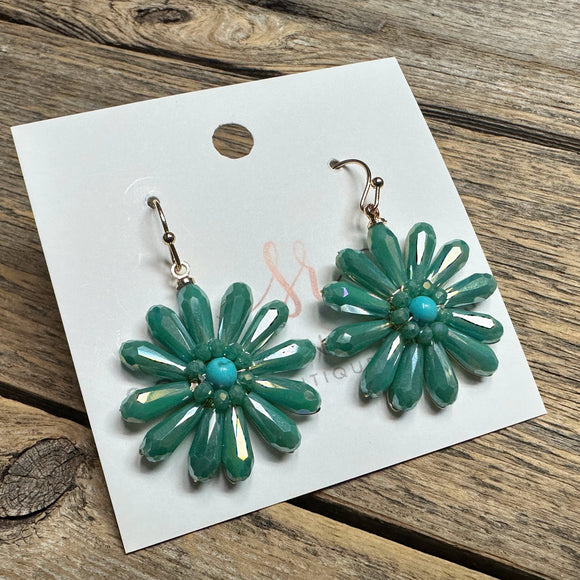 Beaded Flower Drop Earrings | Turquoise