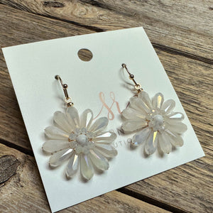 Beaded Flower Drop Earrings | White