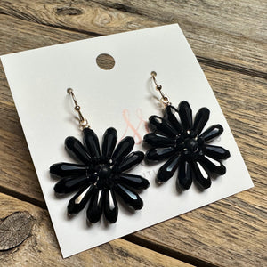 Beaded Flower Drop Earrings | Black