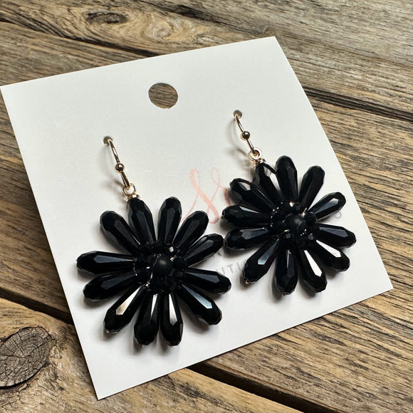 Beaded Flower Drop Earrings | Black