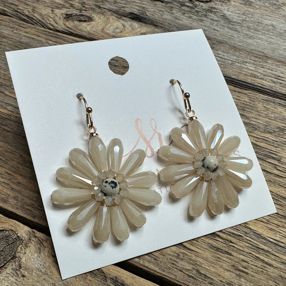 Beaded Flower Drop Earrings | Champagne