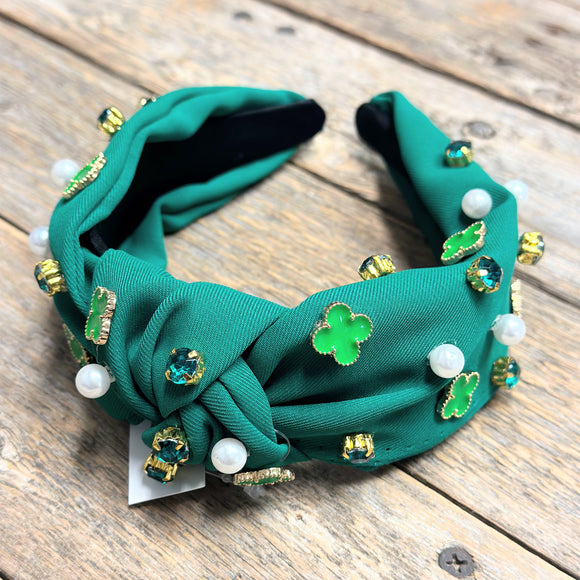 Embellished Knot Headband | Green