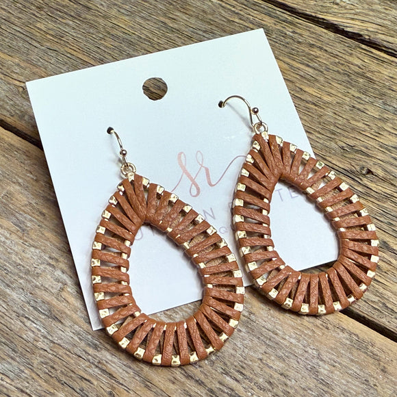 Vegan Leather Wrap Teardrop Earrings | Brown