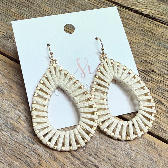 Vegan Leather Wrap Teardrop Earrings | Cream