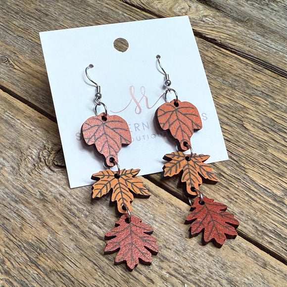 Fall Wooden Maple Leaf Earrings | Multi