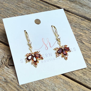 Crystal Maple Leaf Earrings | Gold