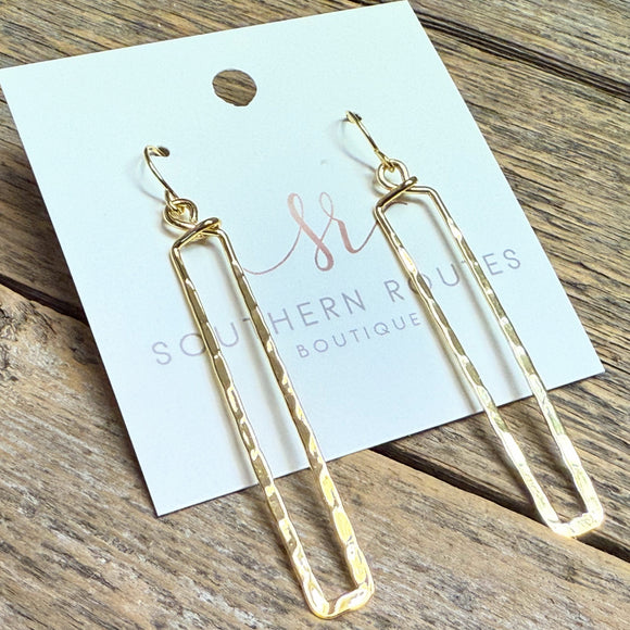 Hammered Rectangular Earrings | Gold