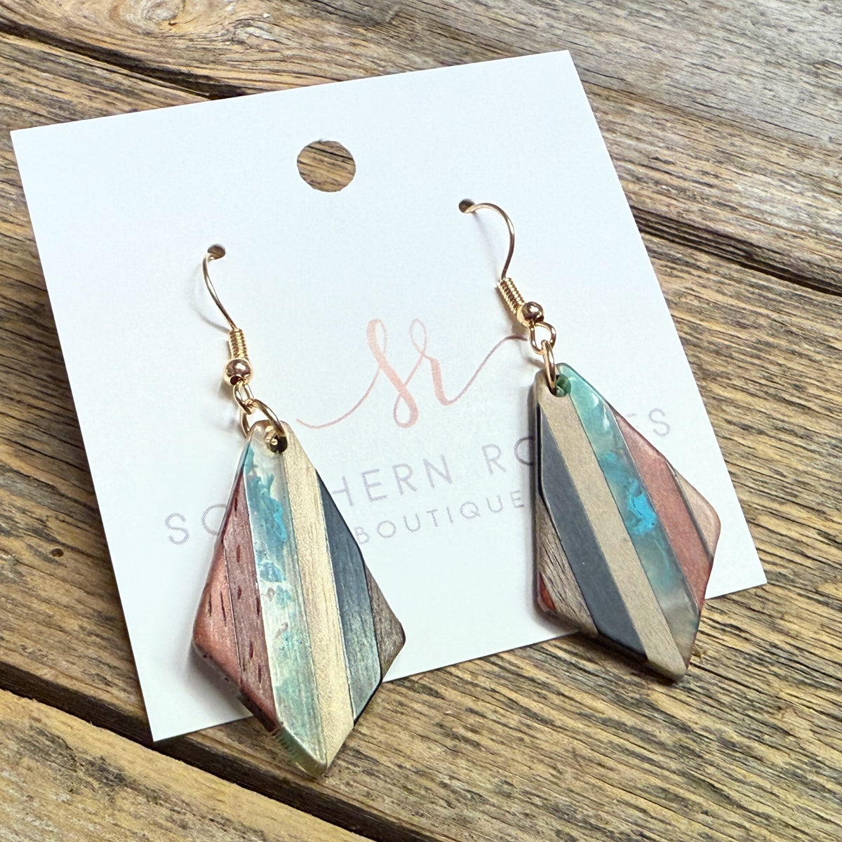 Resin Wood Geometric Earrings | Multi