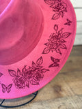 Rose Butterfly Burnt On Hat | Pink