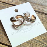 AB Rhinestone Huggie Earrings | Gold