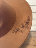 Floral Burnt On Rancher Hat | Tan