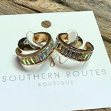 AB Rhinestone Huggie Earrings | Gold