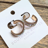 AB Rhinestone Huggie Earrings | Gold
