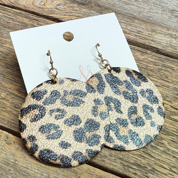 Leopard Leather Circular Earrings