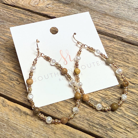 Beaded Teardrop Earrings | Brown Mix