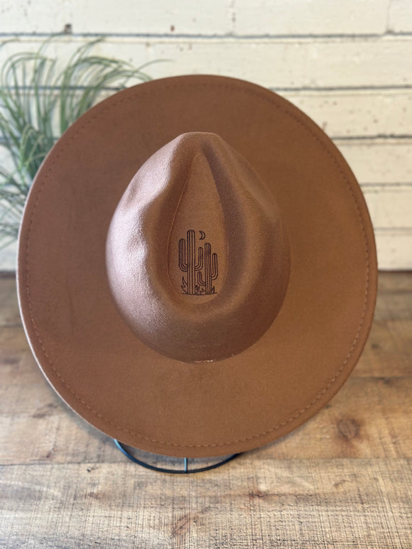 Western Cactus Burnt On Rancher Hat | Tan