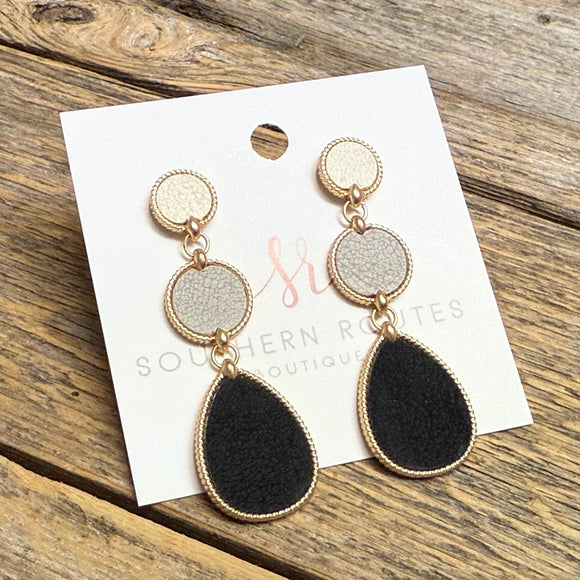 Vegan Leather Trio Drop Earrings | Black Mix