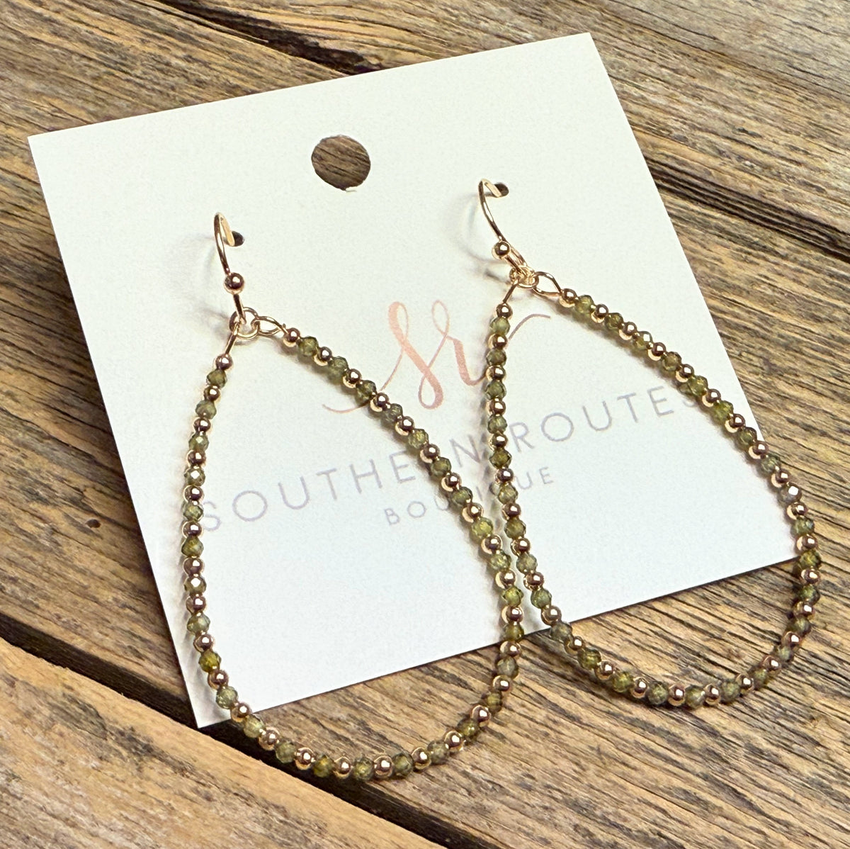Beaded Teardrop Earrings | Olive