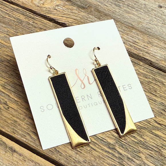 Vegan Leather Metal Rectangle Earrings | Black