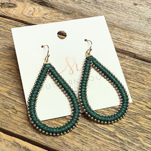 String Wrapped Teardrop Earrings | Forest Green