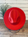 Texas Burnt On Fedora Brim Hat | Red