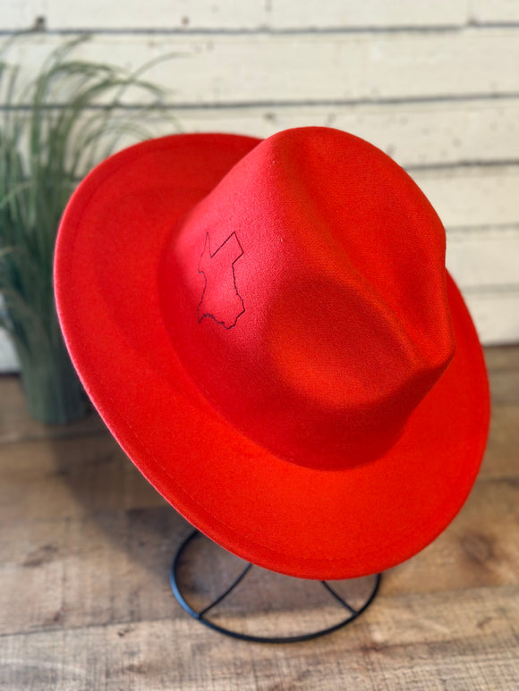 Texas Burnt On Fedora Brim Hat | Red