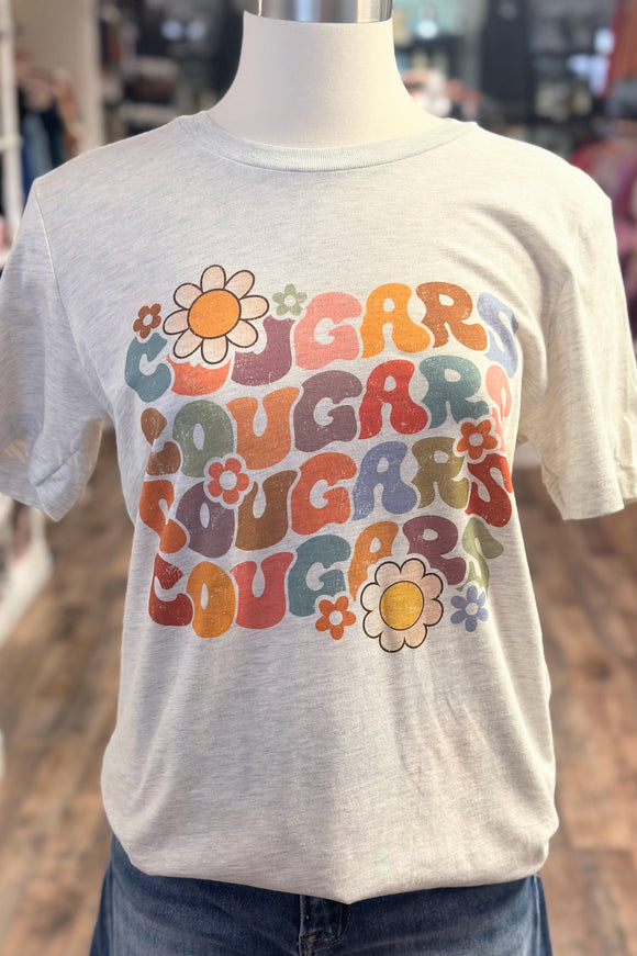 Cougars Colorful Retro Flower Tee | Oat