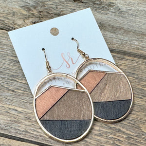 Wood+Metal Abstract Oval Earrings | Brown