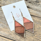 Wood+Metal Abstract Earrings | Pink+Brown