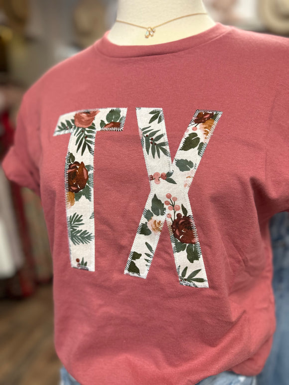 Floral TX Embroidered Tee | Mauve