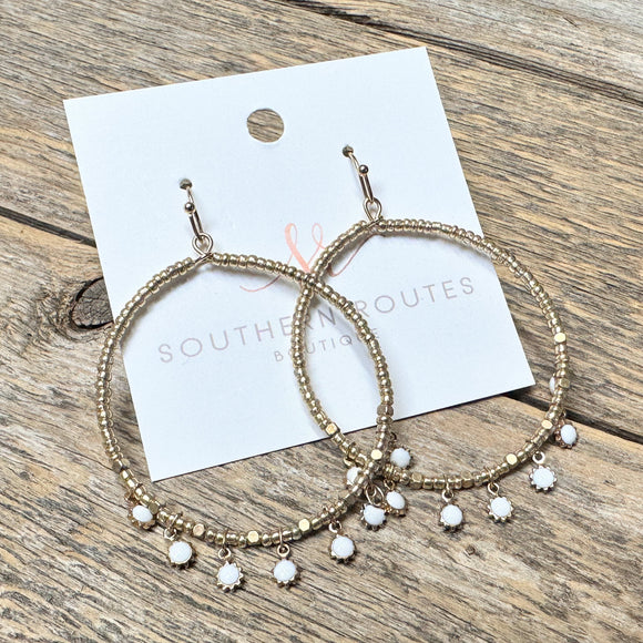 Beaded Accent Circle Earrings | White