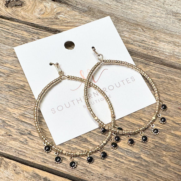 Beaded Accent Circle Earrings | Black