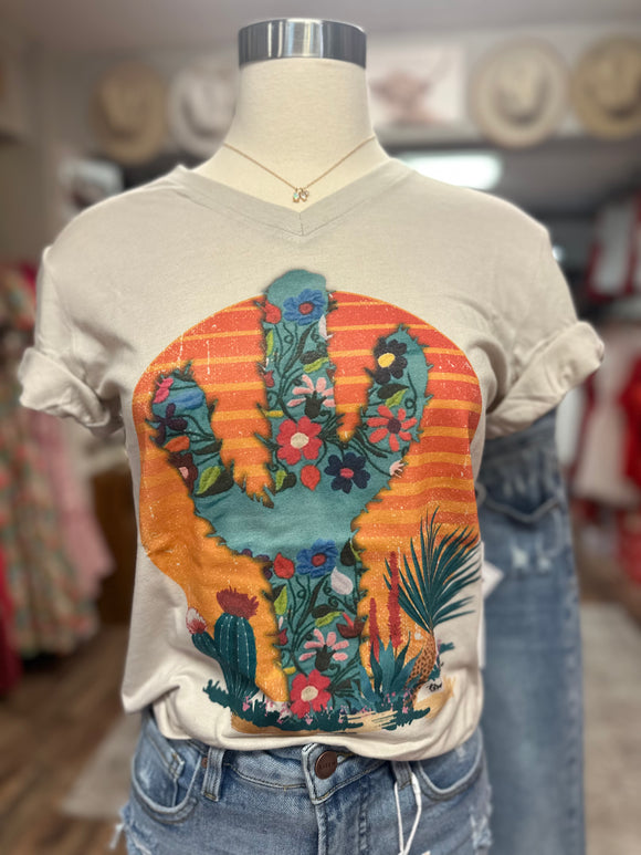 Floral Cactus Sunset Tee | Cement