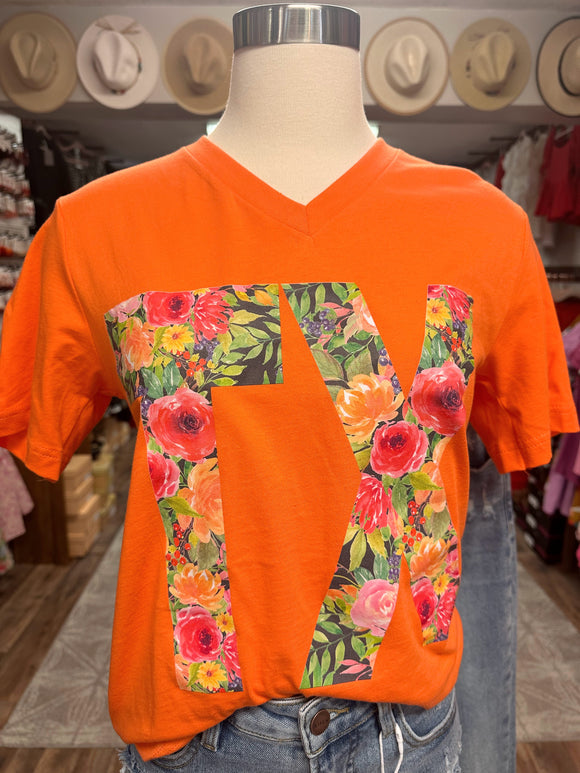 TX Floral Tee | Sunset Orange