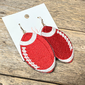 Embroidered Football Fabric Earrings | Red