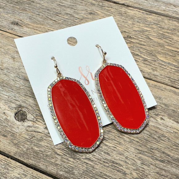 AB Crystal Outline Earrings | Red