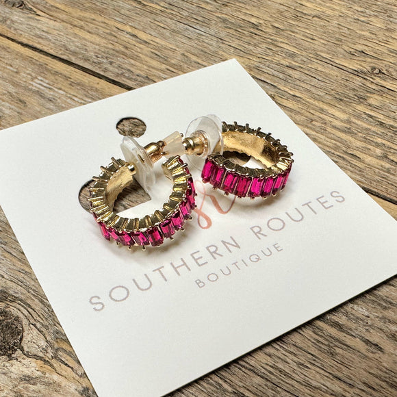 Crystal Huggie Earrings | Pink+Gold