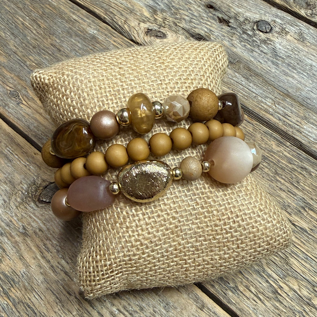 Beaded Stretch Bracelet Set | Brown Mix