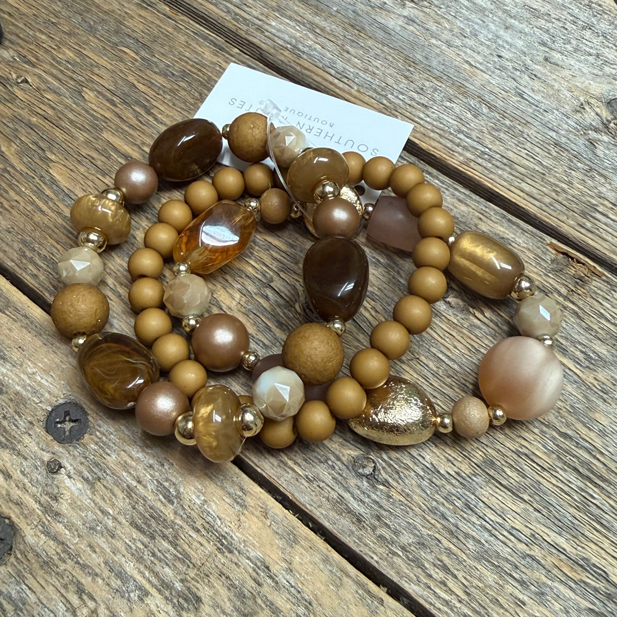 Beaded Stretch Bracelet Set | Brown Mix