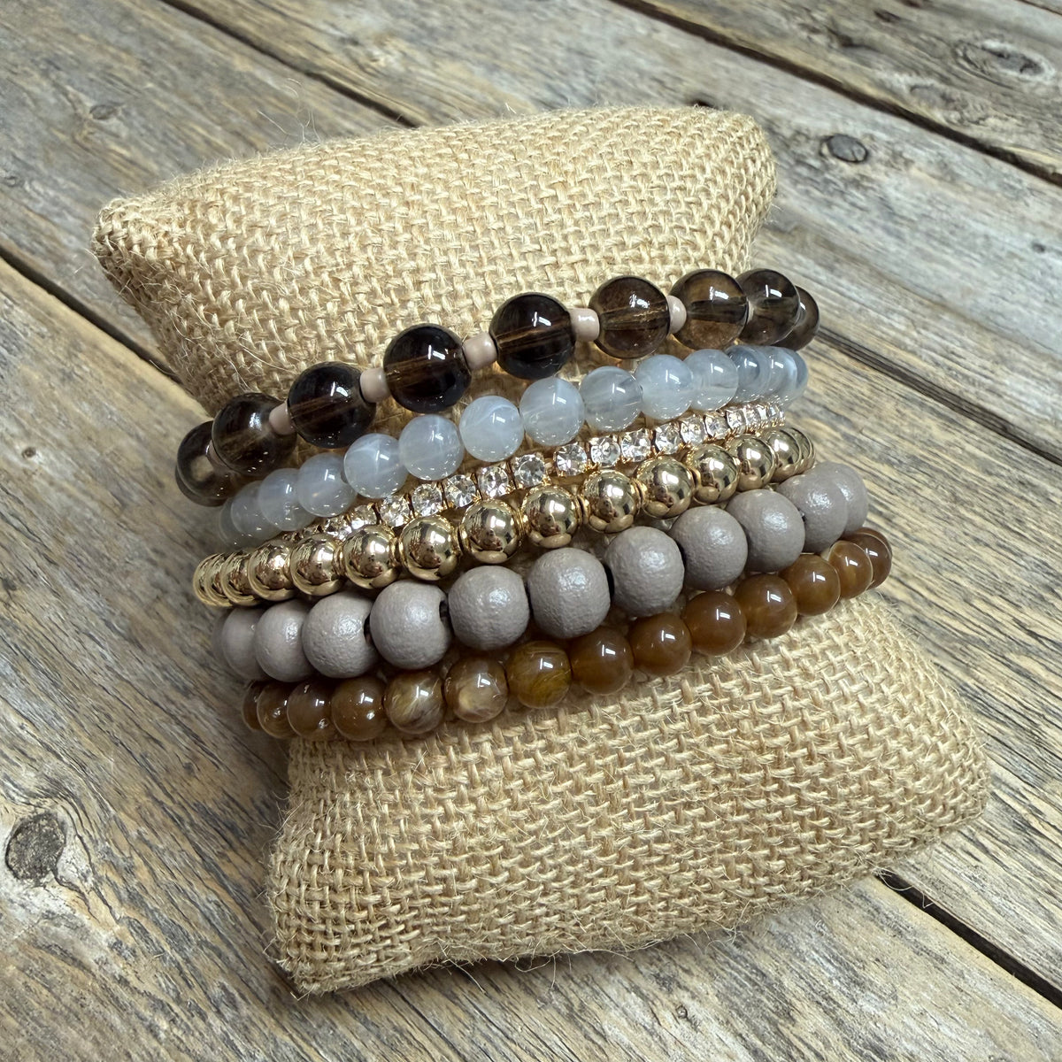 Beaded Stretch Bracelet Set | Dark Brown Mix