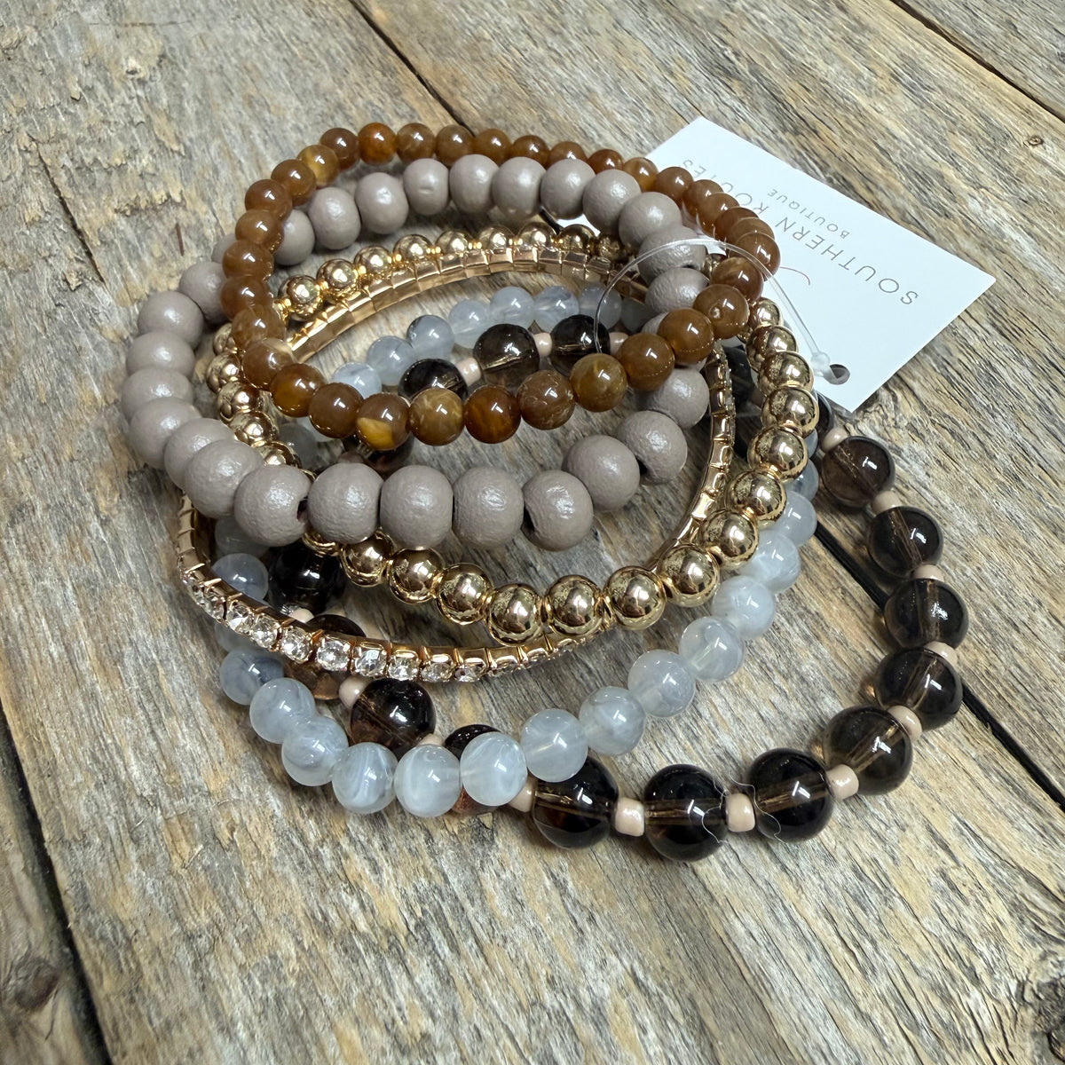 Beaded Stretch Bracelet Set | Dark Brown Mix