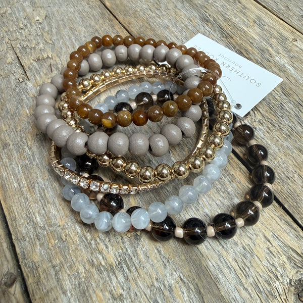 Beaded Stretch Bracelet Set | Dark Brown Mix