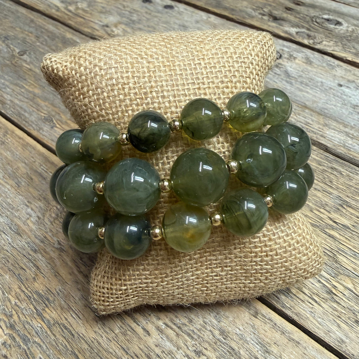 Chunky Beaded Stretch Bracelet Set | Green