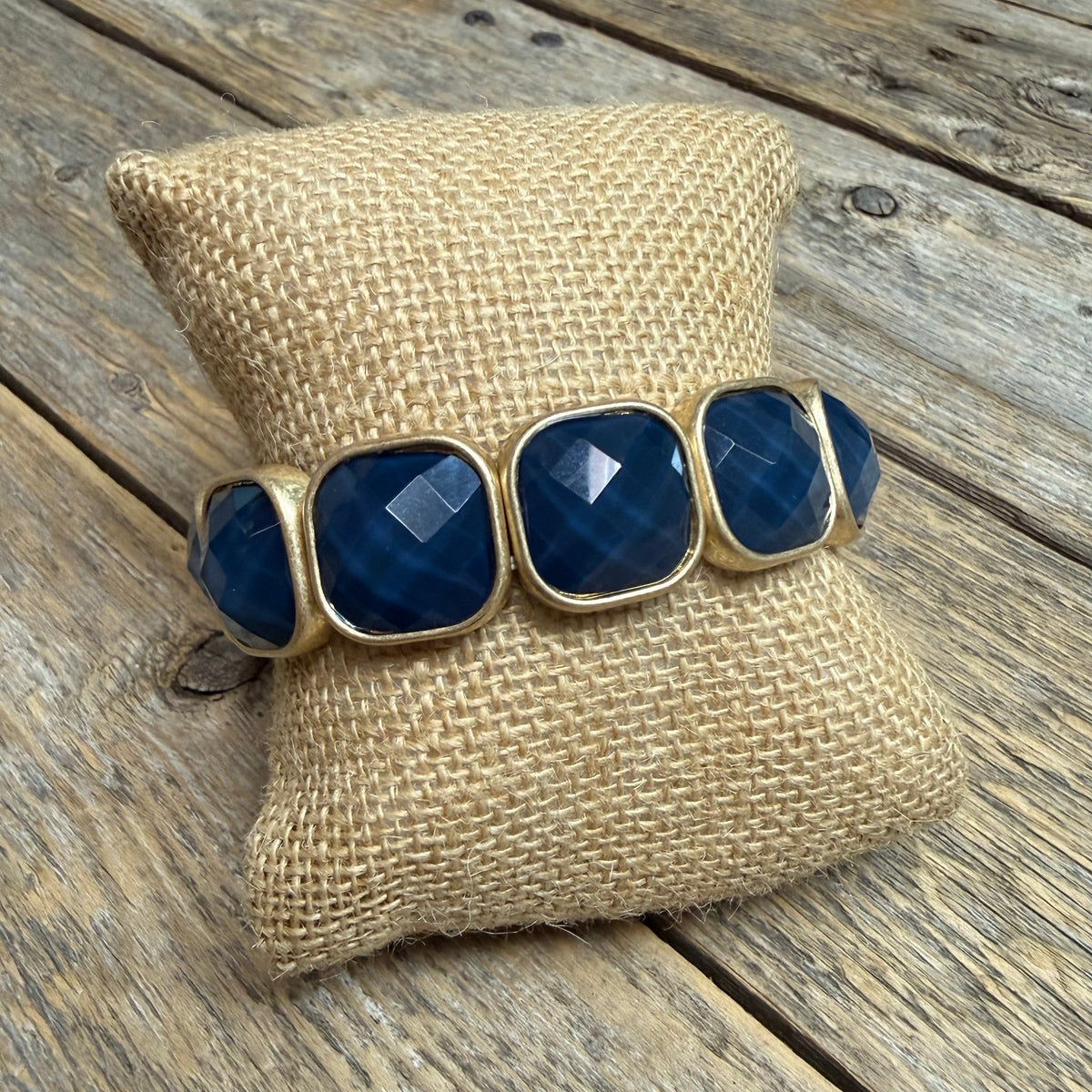 Beveled Stretch Bracelet | Navy Blue