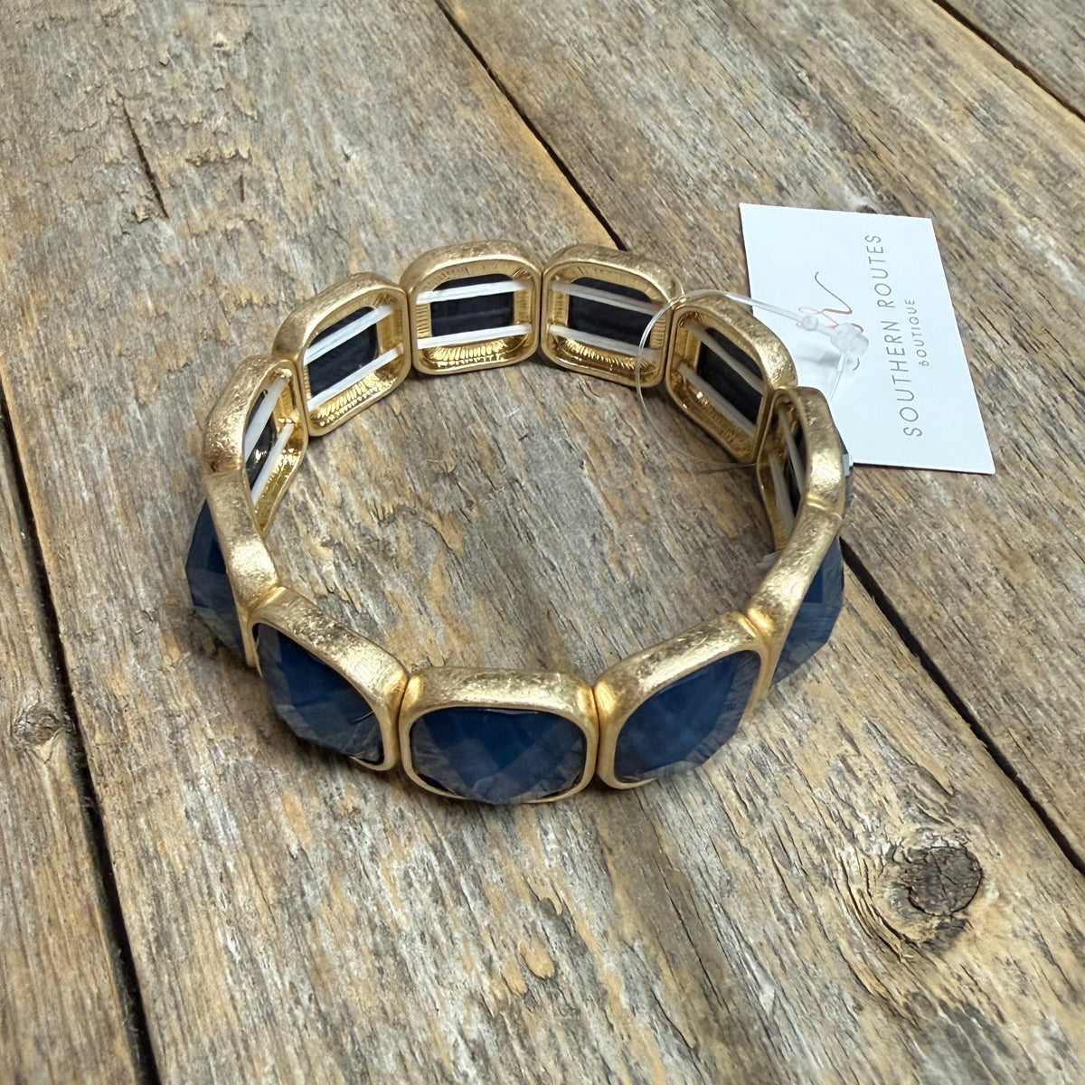 Beveled Stretch Bracelet | Navy Blue